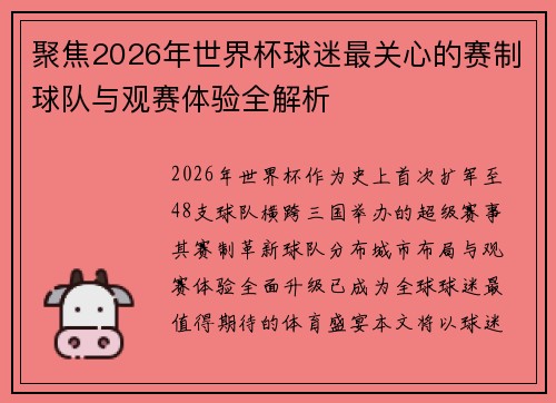 聚焦2026年世界杯球迷最关心的赛制球队与观赛体验全解析